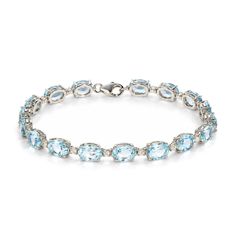Sterling Silver Oval Gemstone and Natural Diamond Accent Tennis Bracelet, view 4