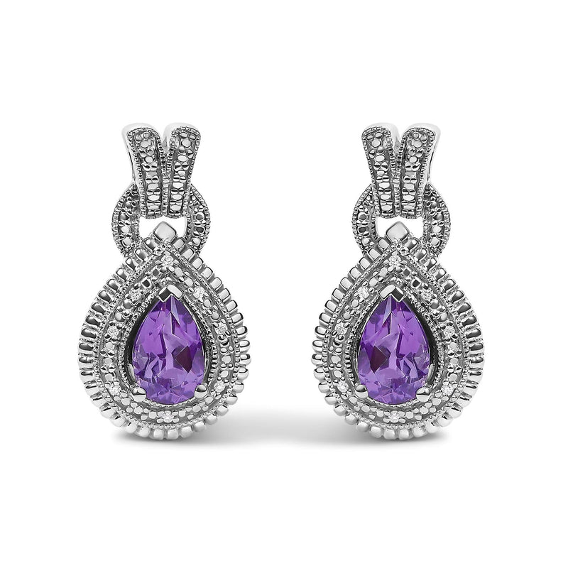 Sterling Silver Pear Cut Amethyst and Diamond Accent Teardrop Stud Earrings 925 sterling silver earrings with pear amethyst and diamond accent stones