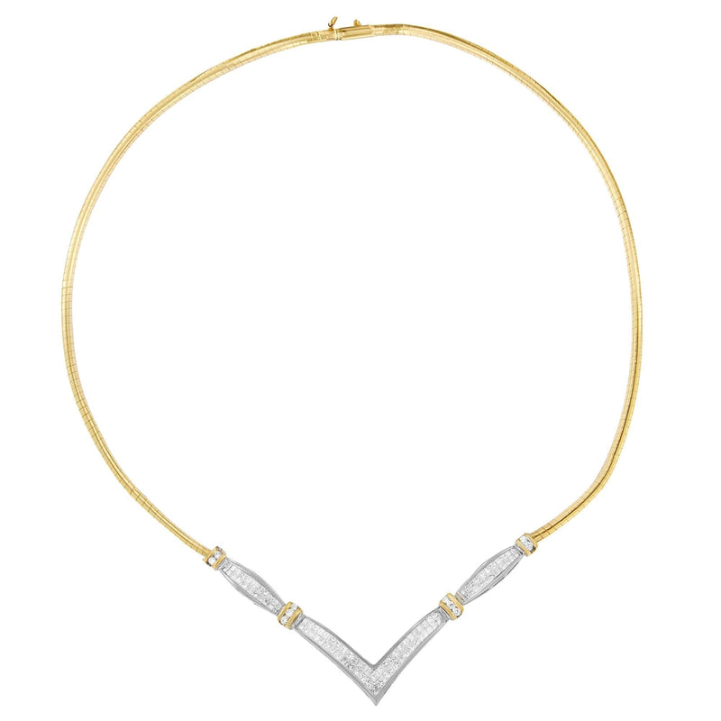 14K Yellow and White Gold 2.00 Cttw Round and Princess-Cut Diamond 'V' Shape Statement Necklace (H-I Color, SI2-I1 Clarity) - 18 14K white gold necklace with round and princess-cut diamond stones