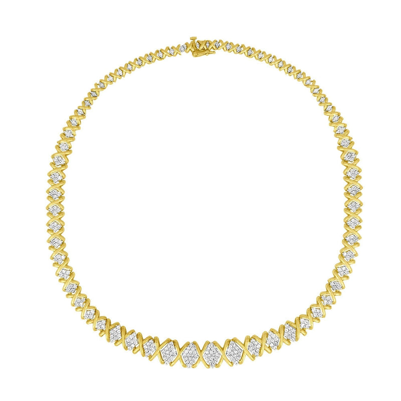 10K Yellow Gold 4 cttw Brilliant Round-Cut Diamond Graduating Riviera Statement Necklace (H-I Color, I2-I3 Clarity) 10K yellow gold necklace with graduated round diamond stones