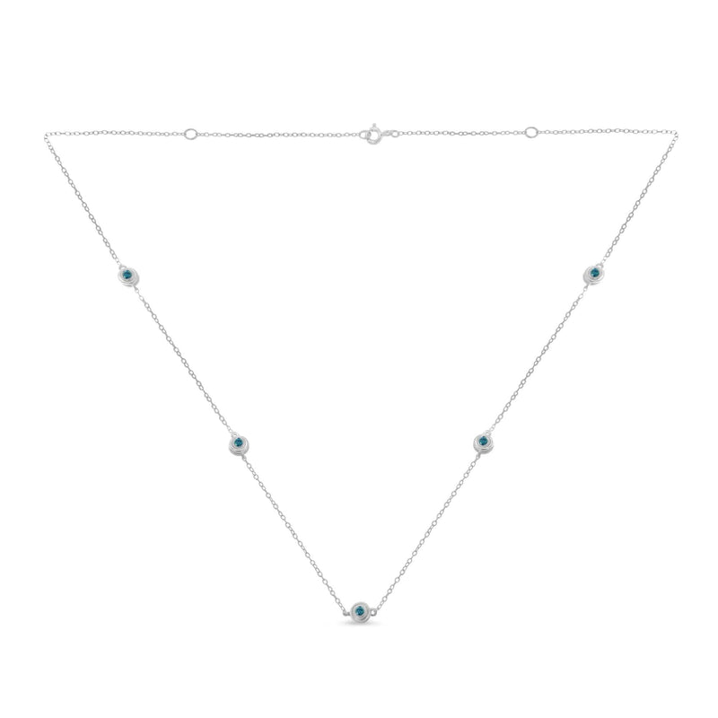Sterling Silver Treated Blue Color Diamond Station Necklace (1/2 cttw, Blue Color, I2-I3 Clarity) 925 sterling silver station necklace with treated blue diamond stones