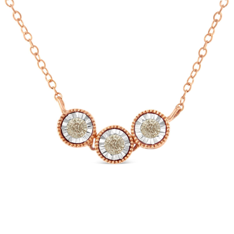 10K Rose and White Gold Plated .925 Sterling Silver 1/4 Cttw Miracle-Set Champagne Diamond Triple Circle 18 10K white gold necklace with champagne diamond stones in triple circle design
