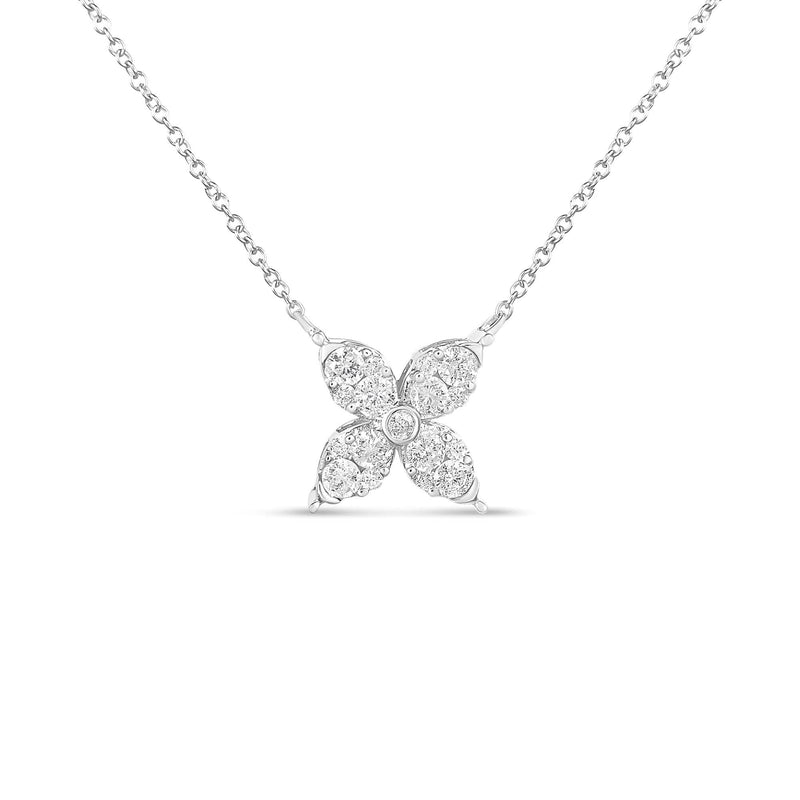10K White Gold 1/2 Cttw Brilliant Round Diamond Marquise Shaped 4 Leaf Clover Adjustable 16-18 10K white gold clover necklace with round diamond stones