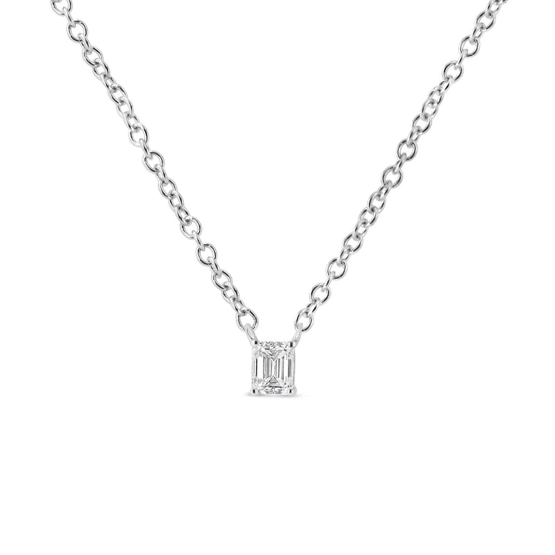 14K White Gold 1/5 Cttw Emerald Shape Solitaire Diamond 18 14K white gold necklace with 1 emerald-shape diamond solitaire stone