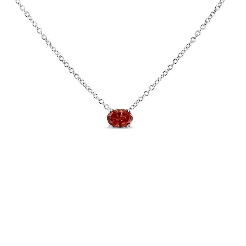 14K White Gold 3/8 Cttw Lab Grown Pink Oval Solitaire Diamond East West 18 14K white gold necklace with 1 oval pink diamond stone east west