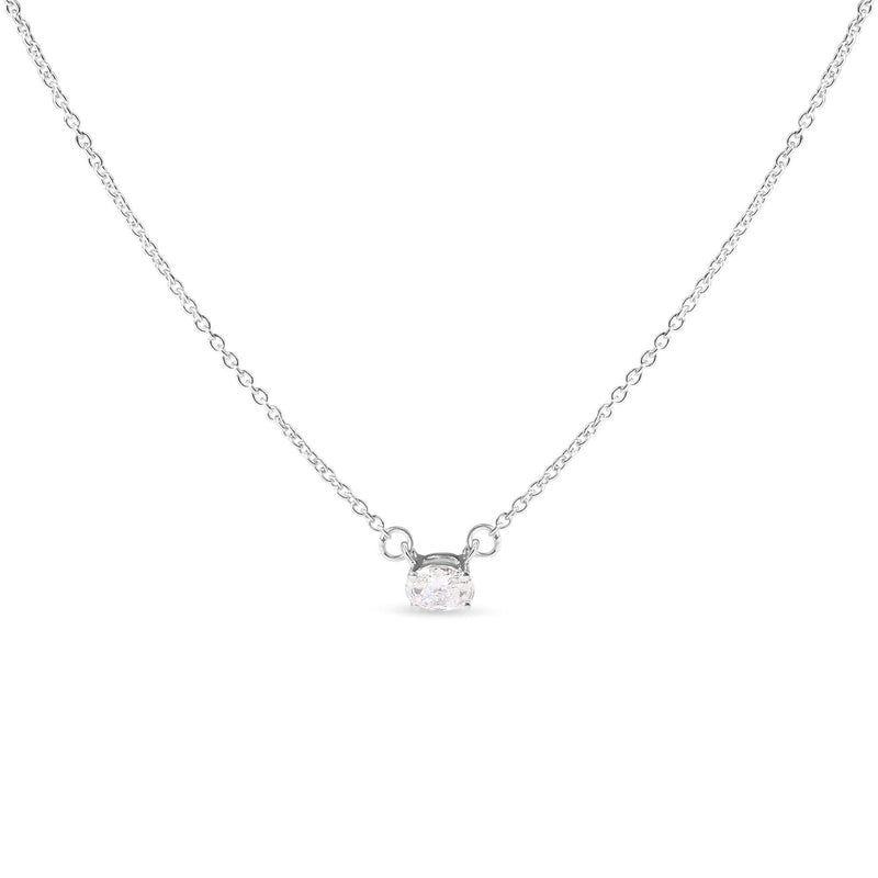 14K White Gold 1/4 Cttw Lab Grown Oval Solitaire Diamond East West 18 14K white gold necklace with 1 oval diamond stone in east-west setting