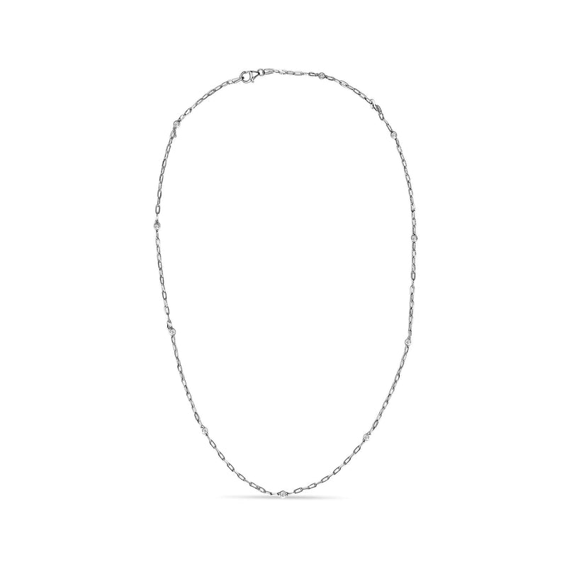 14K White Gold Bezel Set 1.00 Cttw Diamond 11 Station Necklace 14K white gold necklace with 11 round bezel-set diamond stones