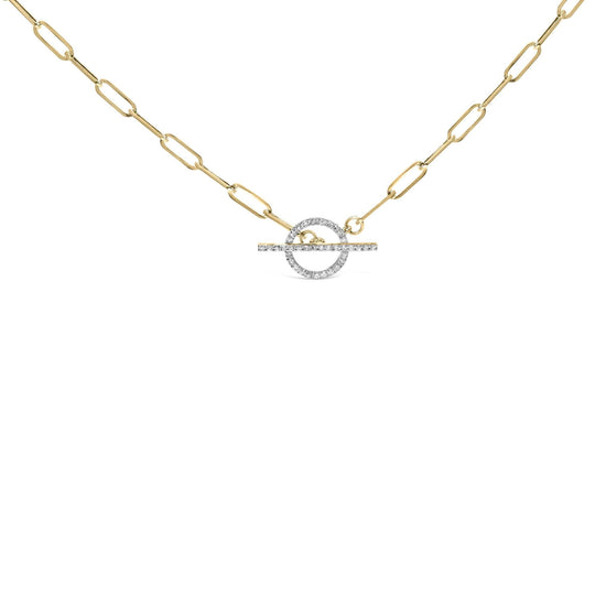 14KT Yellow Gold 1/4 Cttw Diamond Toggle Clasp Paperclip Link Necklace (I-J Color, I1-I2 Clarity) - 18" Inches-0