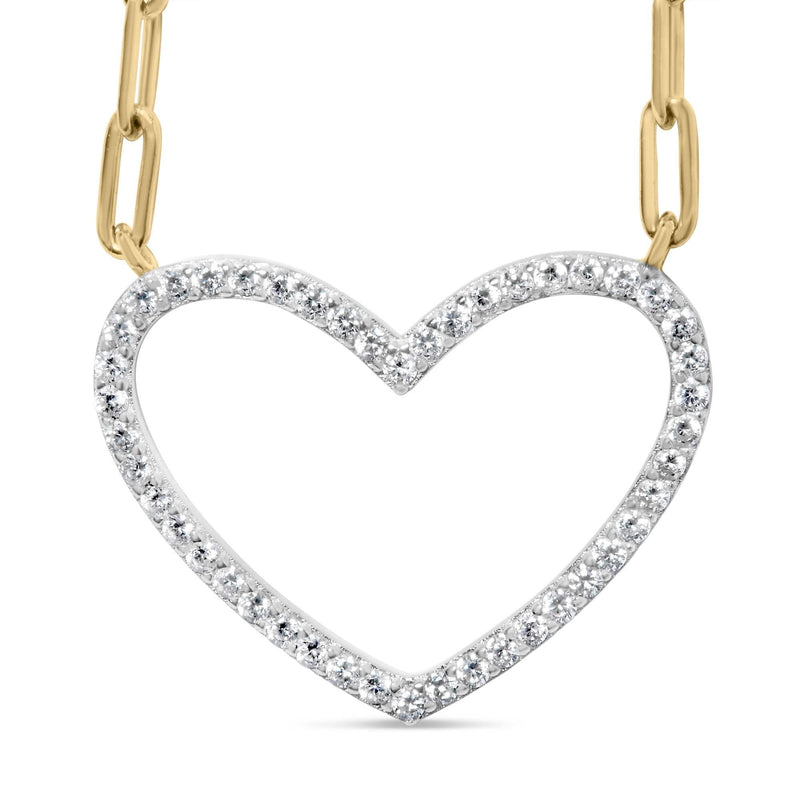 14K Yellow Gold Plated .925 Sterling Silver 1/4 Cttw Diamond Open Heart with Paperclip Chain Pendant Necklace (I-J Color, I2-I3 Clarity) - 18 14K yellow gold necklace with heart diamond open heart pendant on paperclip chain