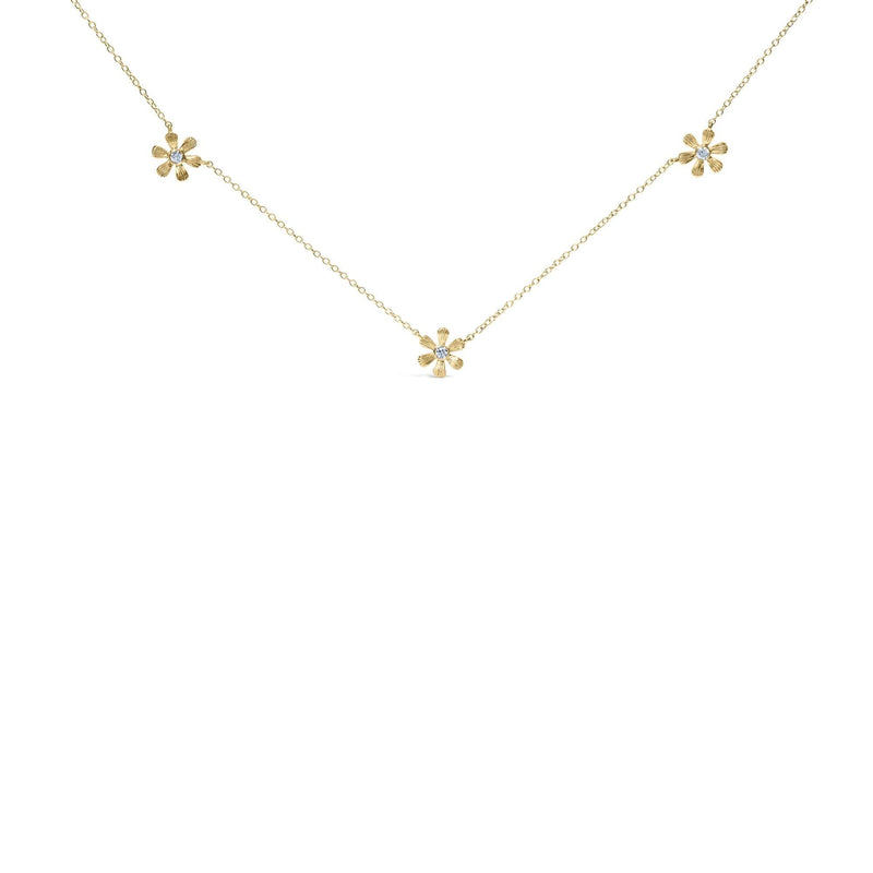 10K Yellow Gold 1/8 Cttw Diamond Floral Station Chain Necklace (I-J Color, I1-I2 Clarity) 10K Yellow Gold 1/8 Cttw Diamond Floral Station Chain Necklace (I-J Color, I1-I2 Clarity)-0