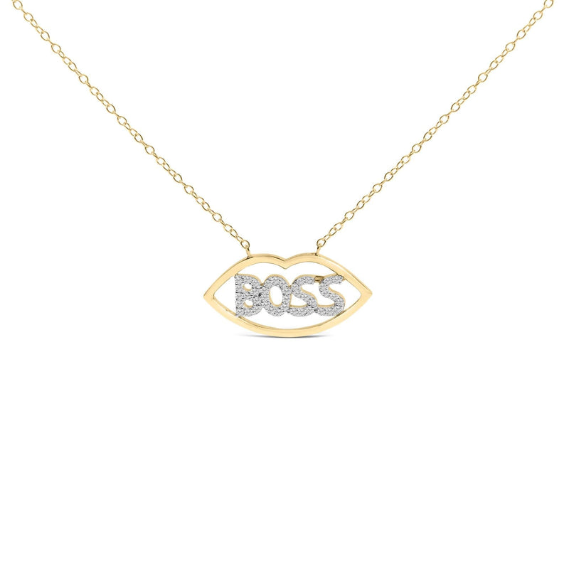 14K Yellow Gold Plated Silver 1/4 Cttw Diamond 14K yellow gold Boss pendant necklace with round diamond accent stones