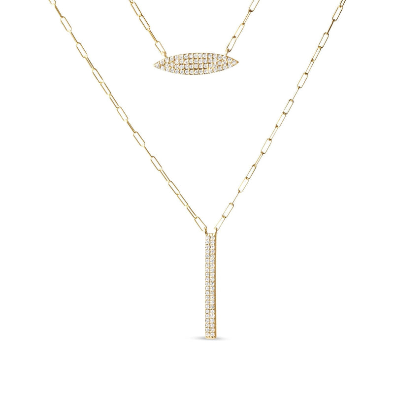 14K Yellow Gold 3/8 Cttw Two-Strand Marquise and Bar Charm Paper Clip Link Pendant Necklace (I-J Color, I1-I2 Clarity) -18 14K yellow gold two-strand paperclip necklace with marquise diamond charm