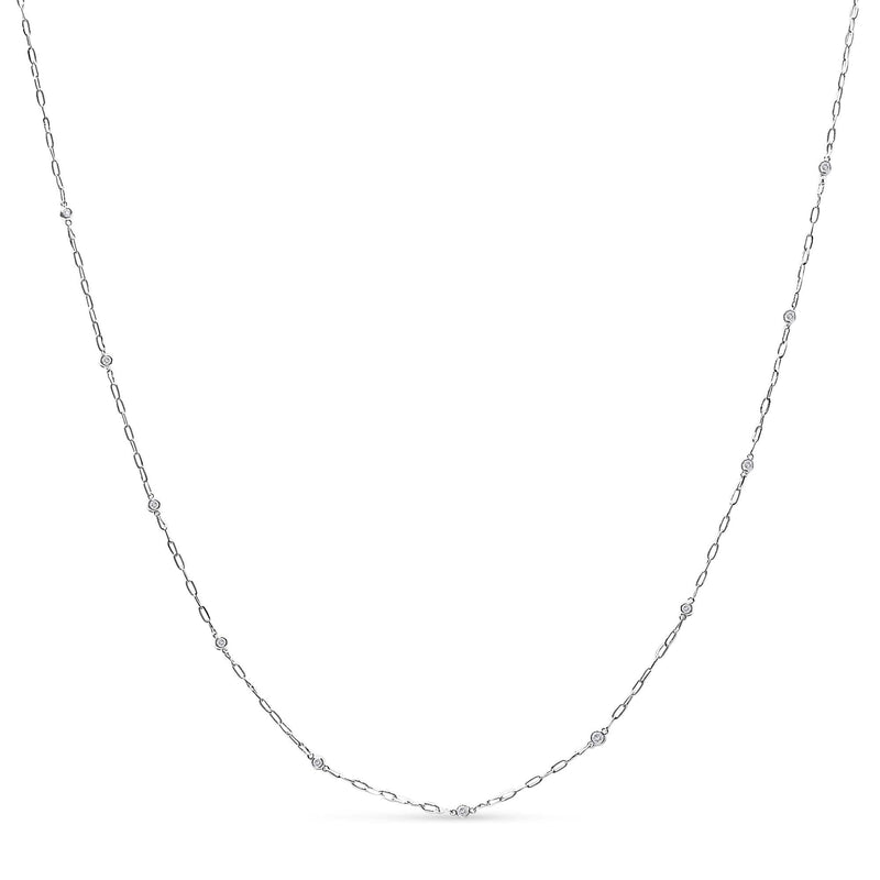 14K White Gold 1/2 Cttw Diamond Bezel Station Paperclip Chain Necklace (H-I Color, SI1-SI2 Clarity) - 18 14K White Gold 1/2 Cttw Diamond Bezel Station Paperclip Chain Necklace (H-I Color, SI1-SI2 Clarity) - 18
