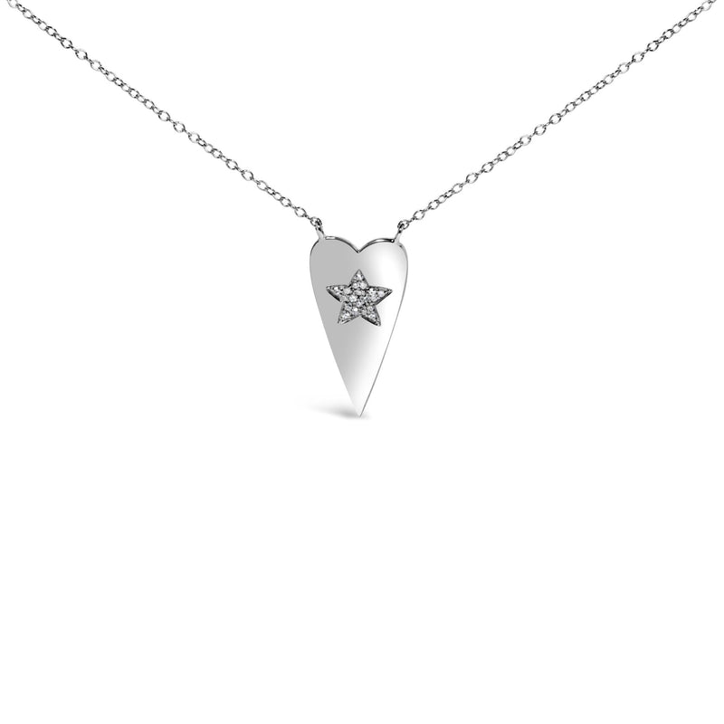.925 Sterling Silver Diamond Heart with Star Pendant Necklace .925 Sterling Silver Diamond Heart with Star Pendant Necklace-0