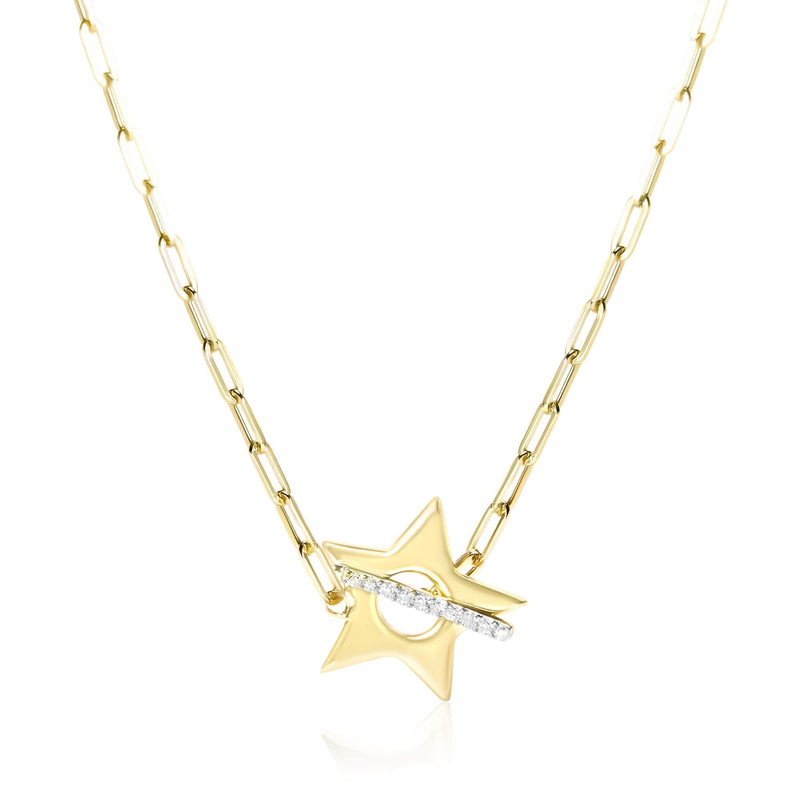 18K Yellow Gold Plated Sterling Silver Diamond Accent Star Pendant Necklace with Paperclip Chain 18K yellow gold star necklace with diamond accent stone on paperclip chain