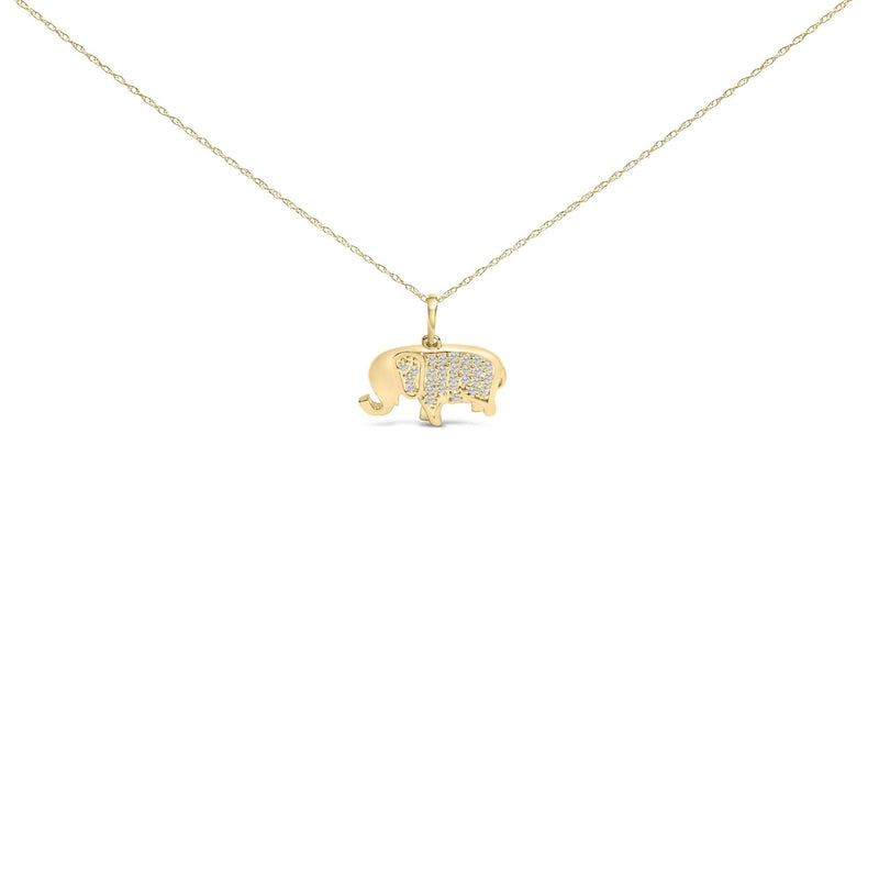 10K Yellow Gold 1/5 Cttw Diamond Elephant Pendant Necklace 10K yellow gold elephant pendant necklace with 1/5 carat diamond accents