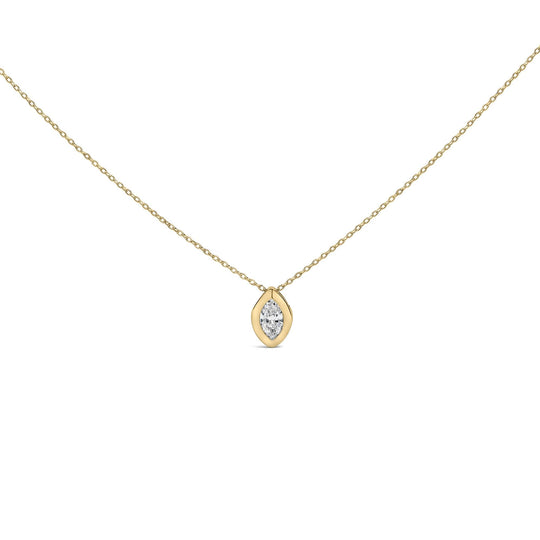 14K Yellow Gold 1/3 Cttw Marquise Diamond Bezel Set Solitaire Pendant Necklace with Paperclip Chain