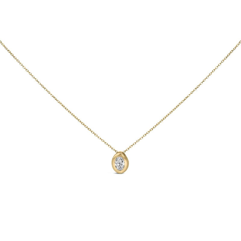 14K Yellow Gold 1/3 Cttw Oval Diamond Bezel Set Solitaire Pendant Necklace with Paperclip Chain