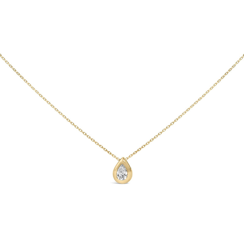 14K Yellow Gold 1/3 Cttw Pear Diamond Bezel Set Bubble Pendant Necklace