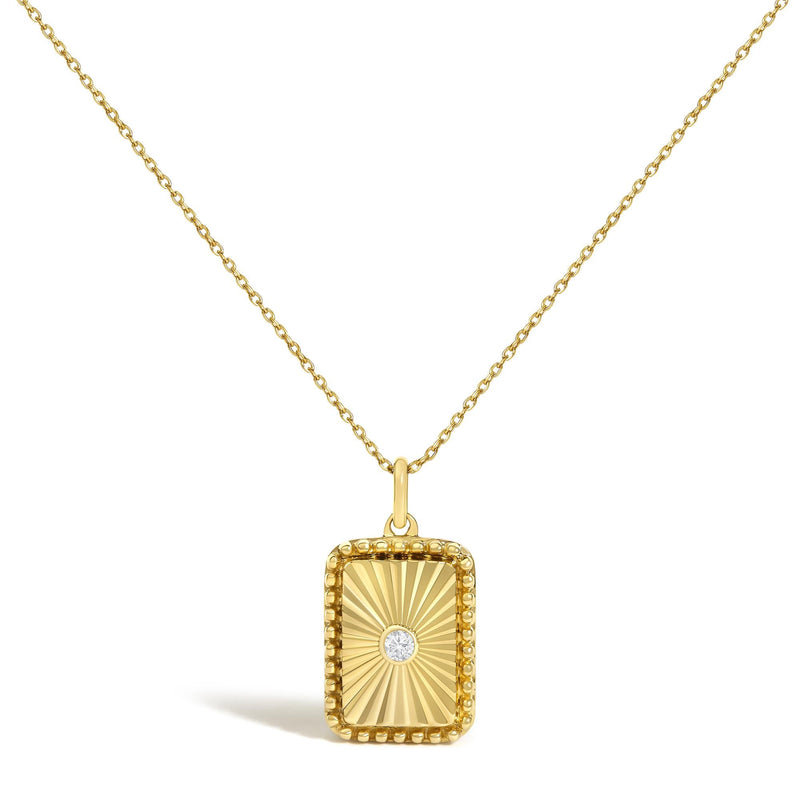 14K Yellow Gold Diamond Accent Rectangular Fluted Medallion Pendant Necklace 14K Yellow Gold Diamond Accent Rectangular Fluted Medallion Pendant Necklace-0