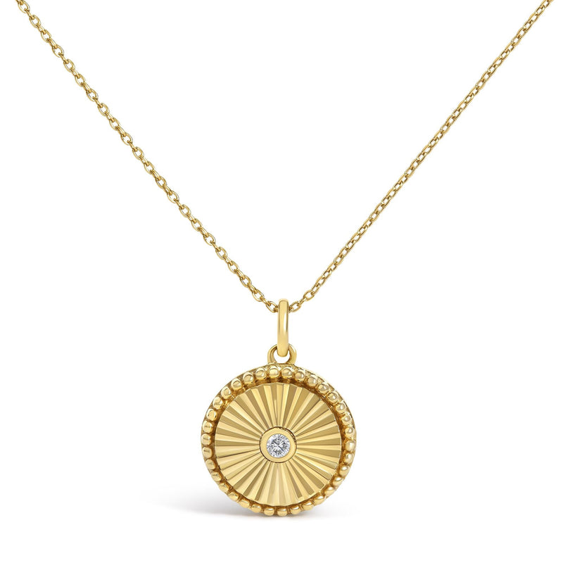 14K Yellow Gold Diamond Accent Circle Fluted Medallion Pendant Necklace 14K Yellow Gold Diamond Accent Circle Fluted Medallion Pendant Necklace-0