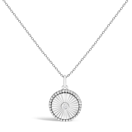 10K White Gold Diamond Accent Round Fluted Medallion Pendant Necklace-0