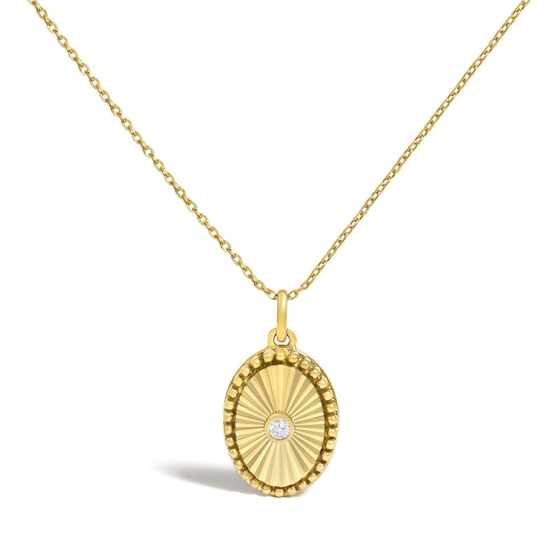 10K Yellow Gold Diamond Accent Oval Fluted Medallion Pendant Necklace 10K Yellow Gold Diamond Accent Oval Fluted Medallion Pendant Necklace-0