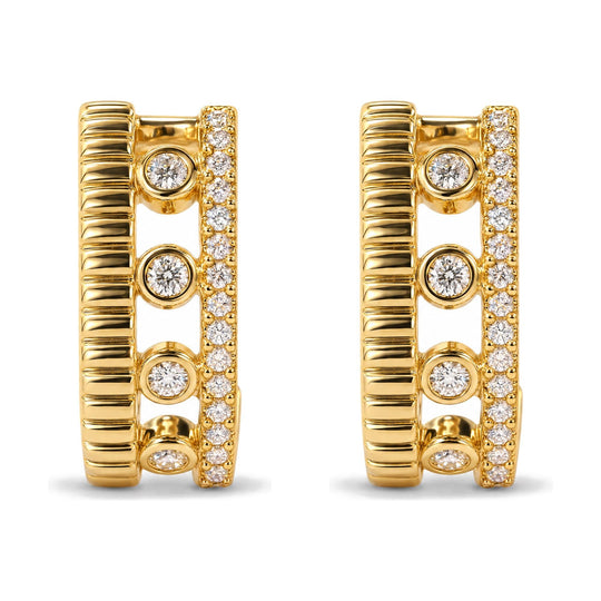 10K Yellow Gold 1/5 Cttw Diamond 3 Row Huggie Hoop Earring-0