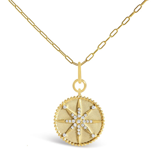 14K Yellow Gold 1/4 Cttw Diamond Compass Medallion Pendant Necklace-0