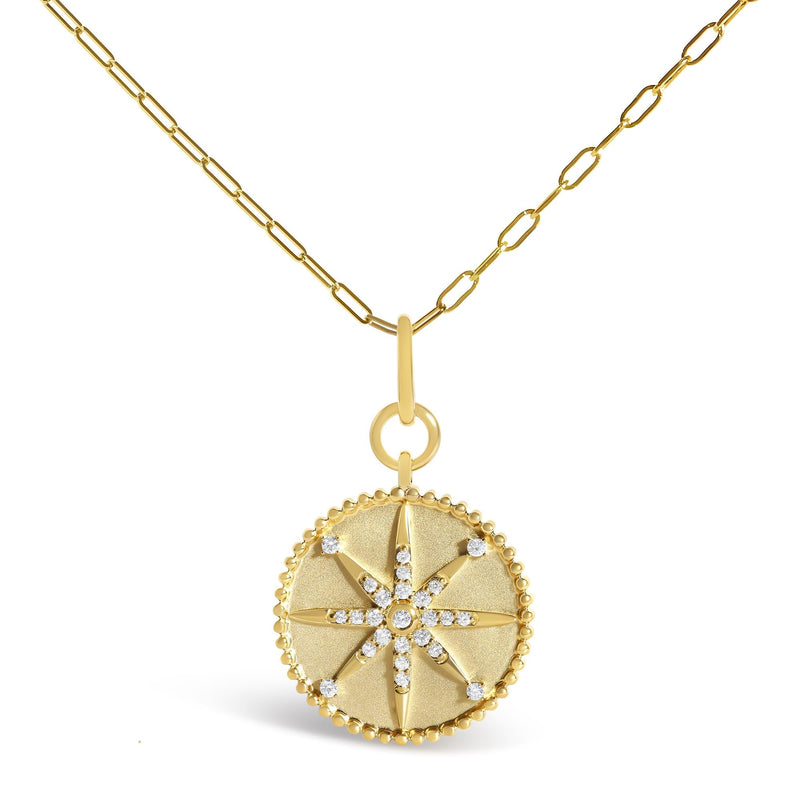 14K Yellow Gold 1/4 Cttw Diamond Compass Medallion Pendant Necklace 14K Yellow Gold 1/4 Cttw Diamond Compass Medallion Pendant Necklace-0