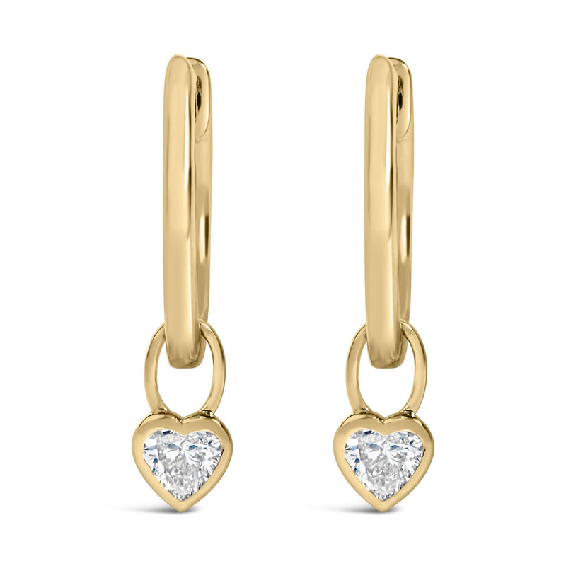 14K Yellow Gold 1/3 Cttw Heart Diamond Bezel Set Dangle Huggie Earrings