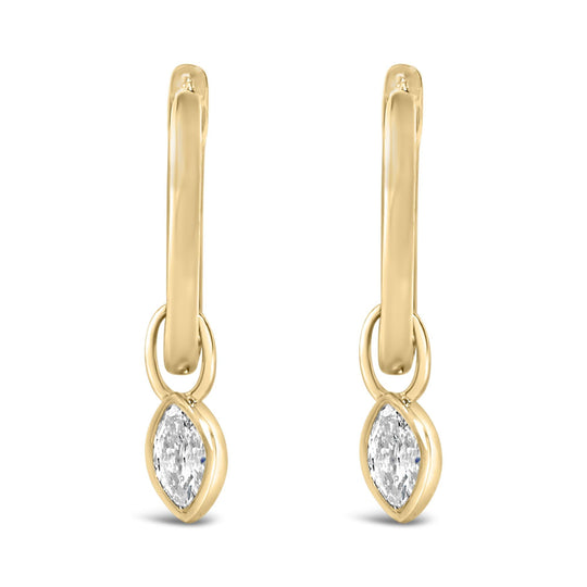 14K Yellow Gold 1/3 Cttw Marquise Diamond Bezel Set Dangle Huggie Earrings