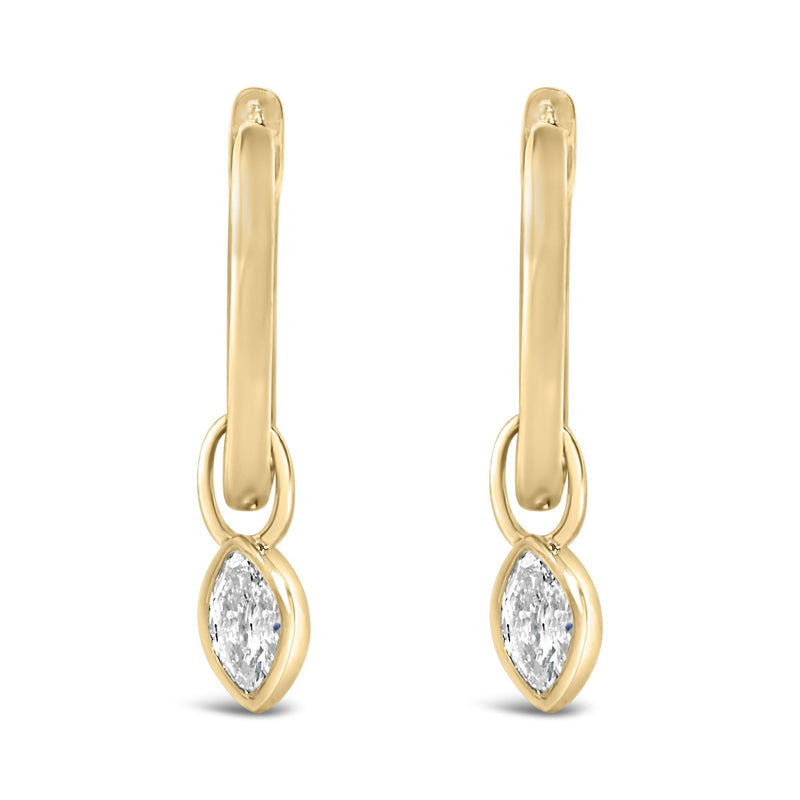14K Yellow Gold 1/3 Cttw Marquise Diamond Bezel Set Dangle Huggie Earrings