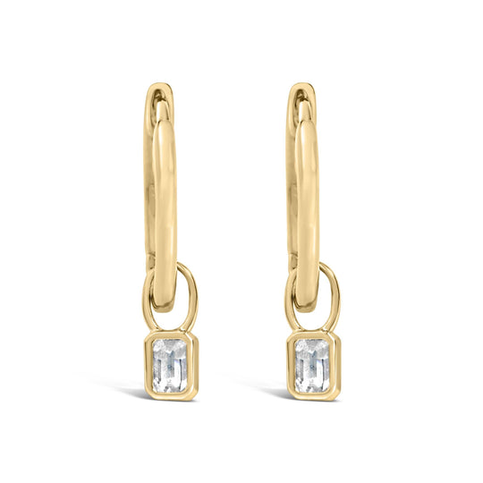 14K Yellow Gold 1/3 Cttw Emerald Diamond Bezel Set Dangle Huggie Earrings