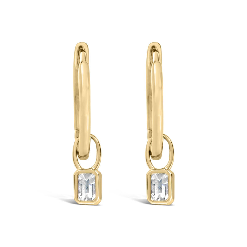 14K Yellow Gold 1/3 Cttw Emerald Diamond Bezel Set Dangle Huggie Earrings