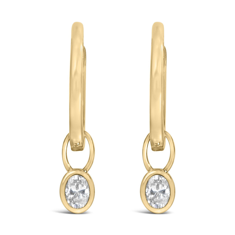 14K Yellow Gold 1/3 Cttw Oval Diamond Bezel Set Dangle Huggie Earrings