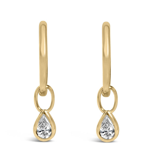14K Yellow Gold 1/3 Cttw Pear Shape Diamond Bezel Set Dangle Huggie Earrings