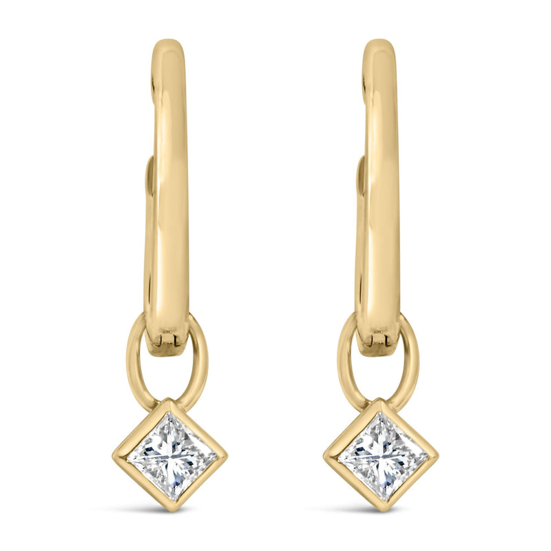 14K Yellow Gold 1/3 Cttw Princess Diamond Bezel Set Dangle Huggie Earrings