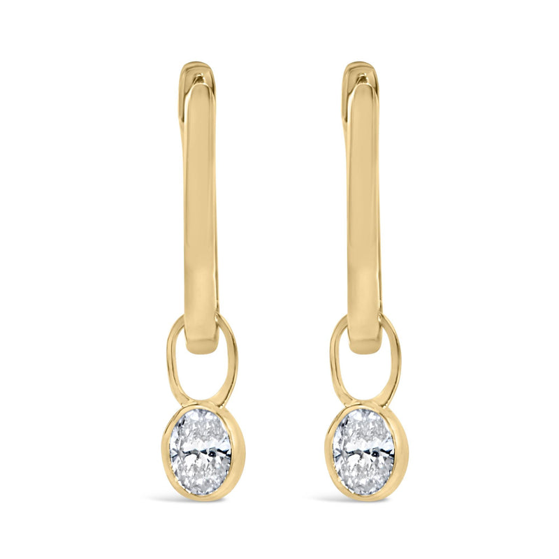10K Yellow Gold 1/3 Cttw Oval Diamond Bezel Set Dangle Huggie Hoop Earrings