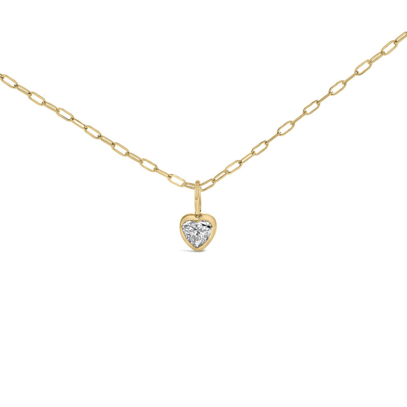 14K Yellow Gold 1/5 Cttw Heart Diamond Bezel Set Solitaire Pendant Necklace with Paperclip Chain
