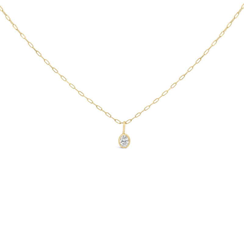 14K Yellow Gold 1/5 Cttw Oval Diamond Bezel Set Solitaire Pendant Necklace with Paperclip Chain