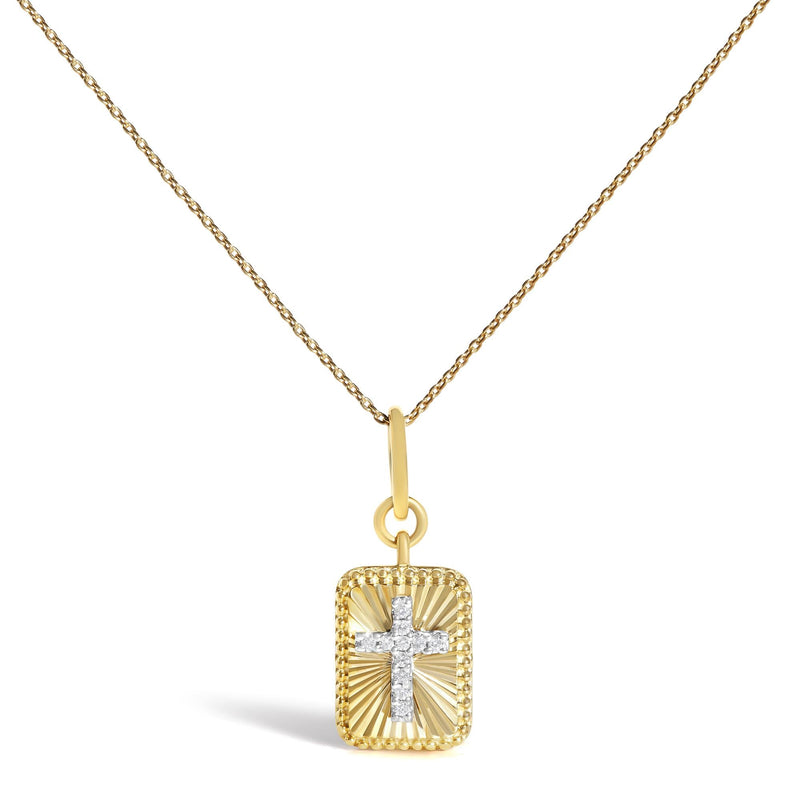 10K Yellow Gold Diamond Accent Cross Fluted Medallion Pendant Necklace
