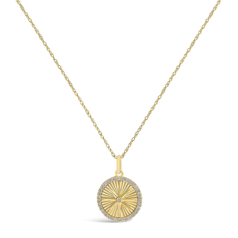 14K Yellow Gold 1/5 Cttw Diamond Starburst Fluted Medallion Pendant Necklace 14K Yellow Gold 1/5 Cttw Diamond Starburst Fluted Medallion Pendant Necklace-0