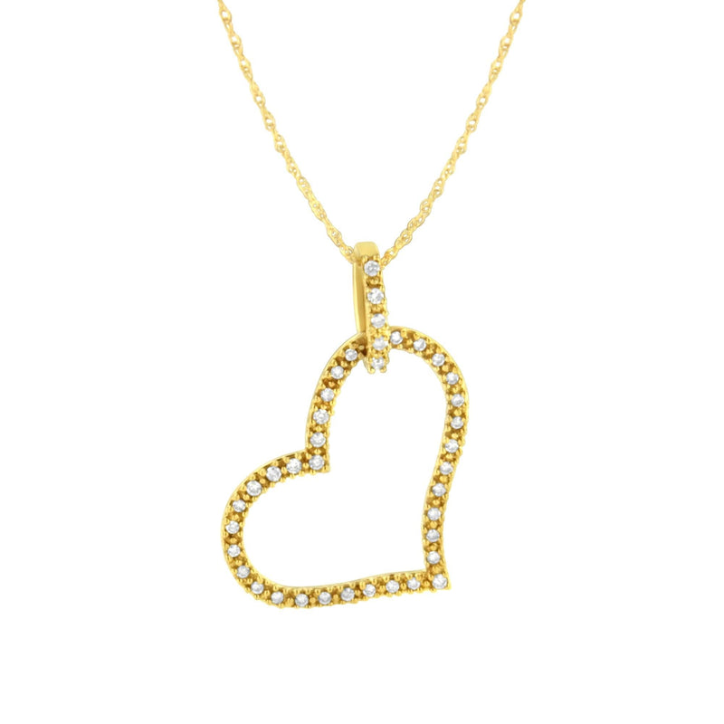 10K Yellow Gold 1/4 cttw Prong Set Round-Cut Diamond Open Heart 18 10K yellow gold open heart necklace with round diamond stones