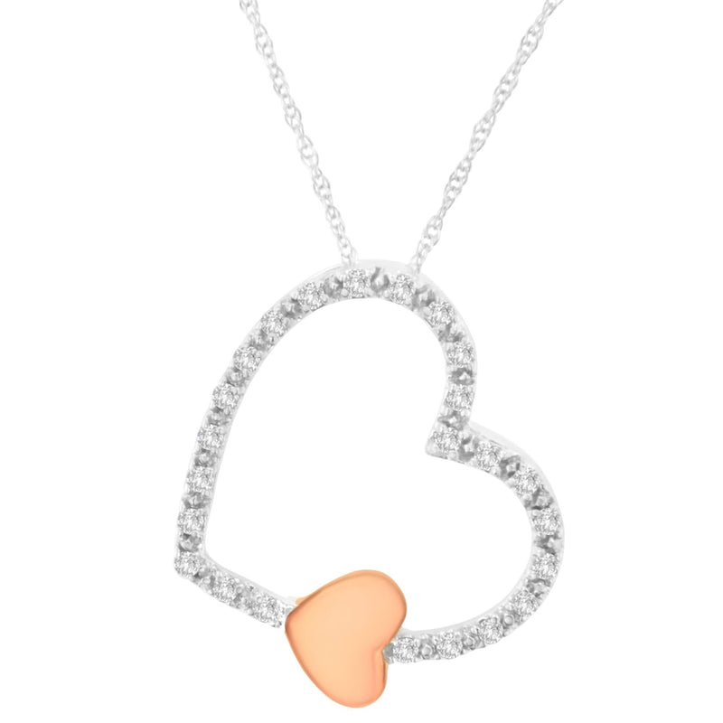 10KT Two Tone Gold 1/6 cttw Diamond Floating Heart Pendant Necklace (K-L, I1-I2) 10K two-tone gold necklace with heart diamond floating pendant