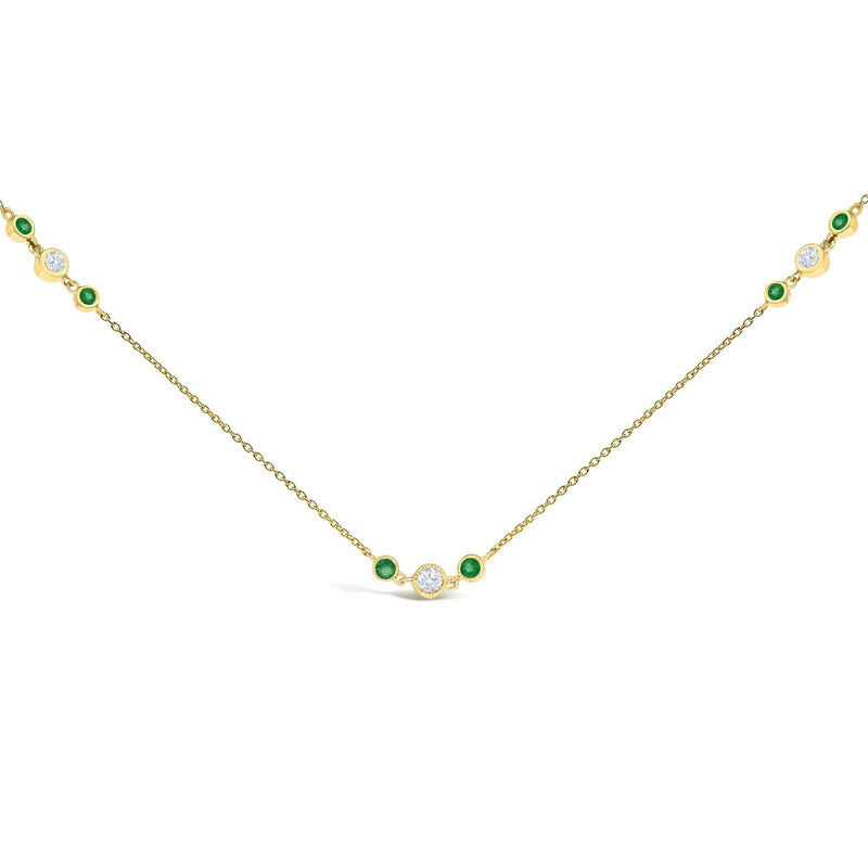 14K Yellow Gold Emerald and 1/2 Cttw Diamond Station Necklace 14K Yellow Gold Emerald and 1/2 Cttw Diamond Station Necklace-0