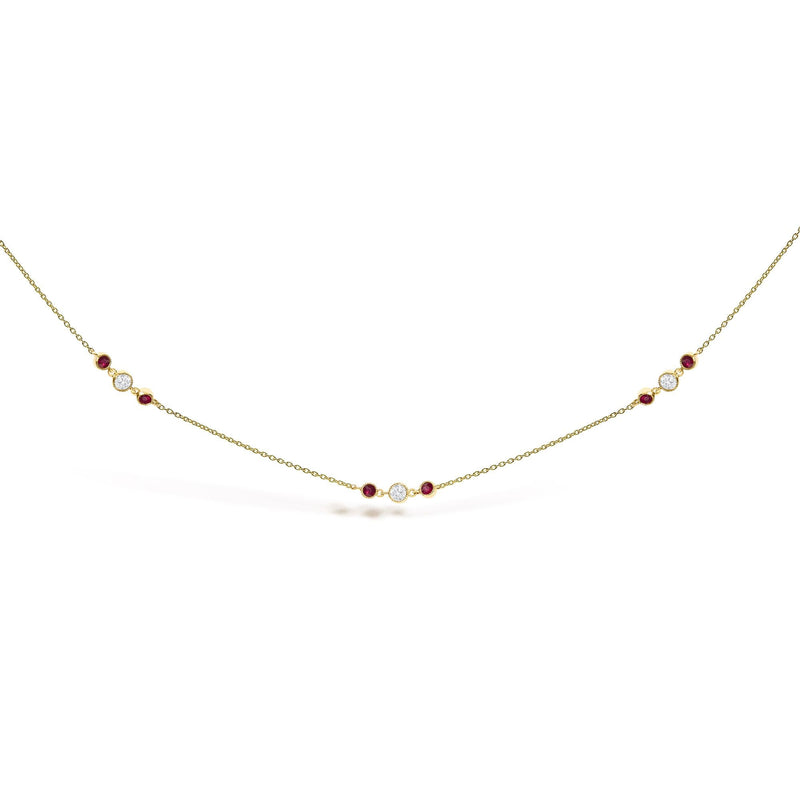 14K Yellow Gold Ruby and 1/2 Cttw Diamond Station Necklace 14K Yellow Gold Ruby and 1/2 Cttw Diamond Station Necklace-0