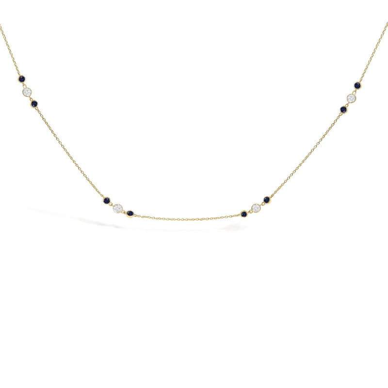 14K Yellow Gold Sapphire and 1/2 Cttw Diamond Station Necklace 14K Yellow Gold Sapphire and 1/2 Cttw Diamond Station Necklace-0