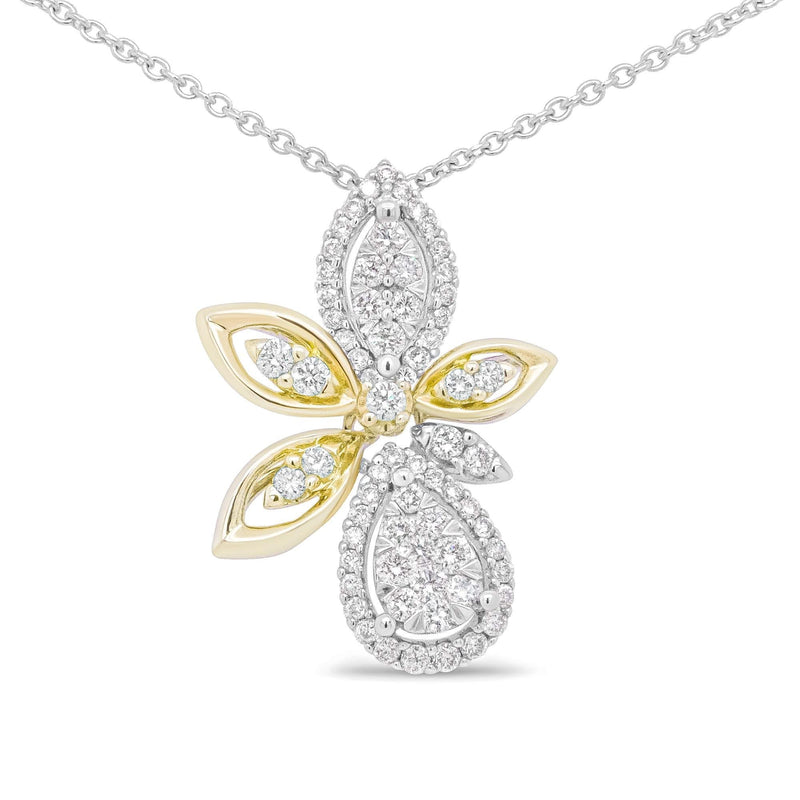 14K White and Yellow Gold 5/8 Cttw Round Diamond Marquise Floral Style 18 14K yellow gold necklace with round diamond stones in marquise floral design