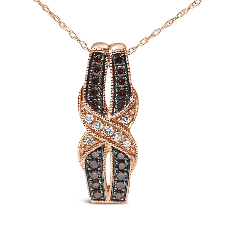 10K Rose Gold 1/4 Cttw White and Chocolate Brown Diamond Infinity Twist Pendant Necklace (I-J Color, I1-I2 Clarity) 10K rose gold infinity twist pendant with white and brown diamond stones